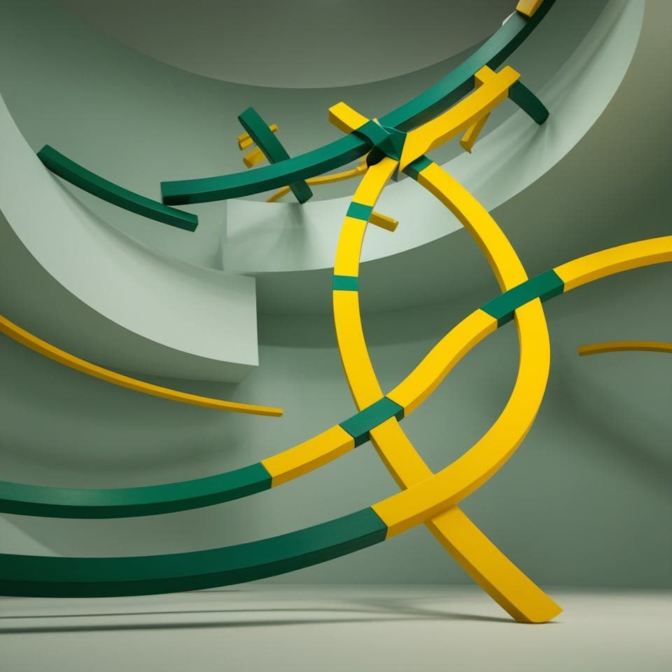Abstract 3D shapes in yellow and green